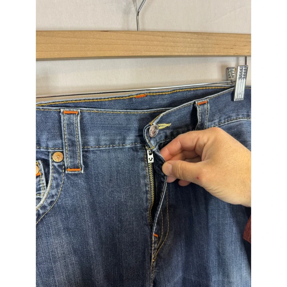 True‎ Religion Skinny Flap OM Mens Jeans 36X34 SN Body Rinse Blue Denim